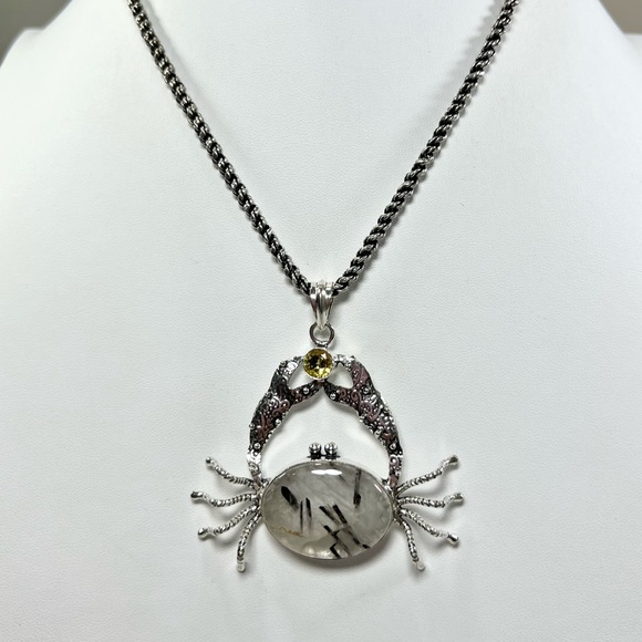 Black Rutile Large Crab 🦀 925 Gemstone Pendant - Picture 2 of 4